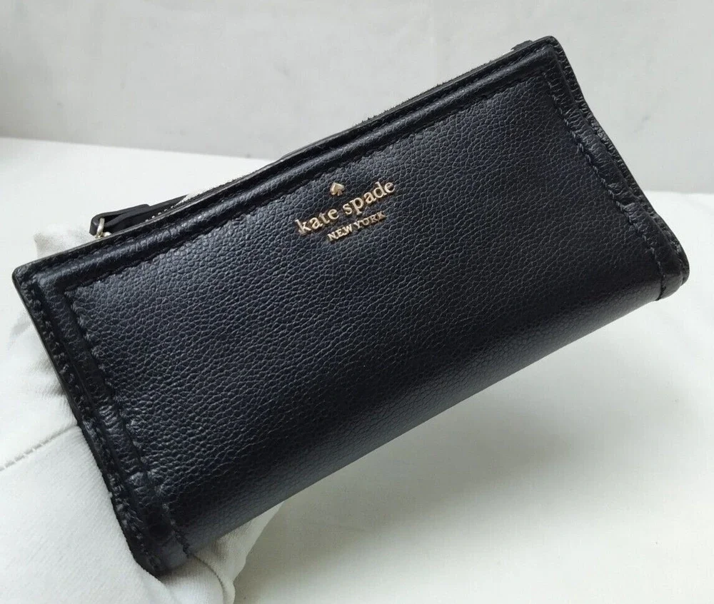 Kate Spade New York Black Pebbled Leather Credit Card ID Window Bifold Wallet